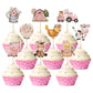 Gyufise 36Pcs Pink Floral Farm Animal Cupcake Toppers Pink Cute Girl Farm Animal Birthday Cupcake Toppers Picks For Girls Farm A