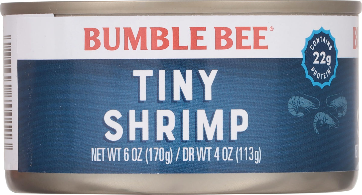 Bumble Bee Tiny Canned Shrimp, 6 Oz Cans (Pack Of 12) - Shrimp In Water, Cooked, Peeled, Deveined - 22G Protein Per Serving - Gluten Free