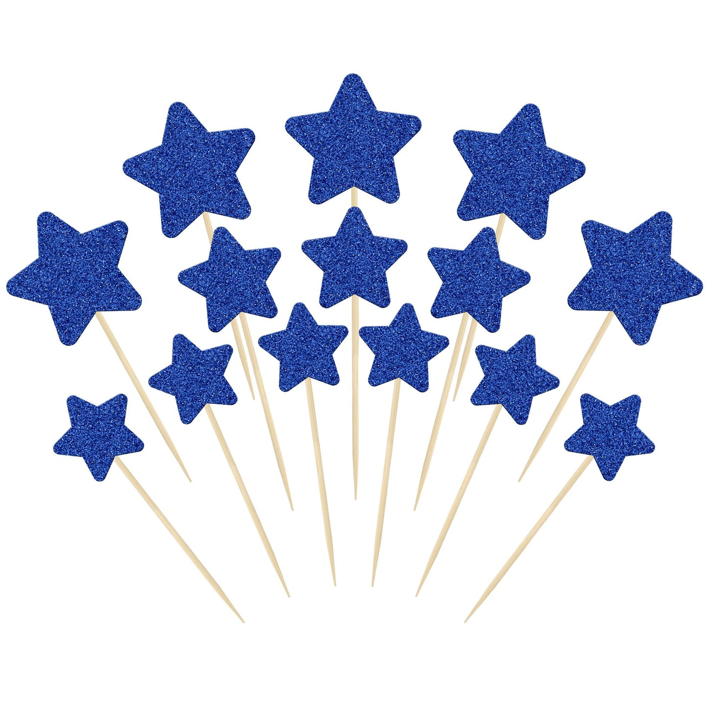 Gyufise 42Pcs Mixed Size Deep Blue Little Star Cupcake Toppers Glitter Twinkle Star Cupcake Picks For Wedding Engagement Bridal
