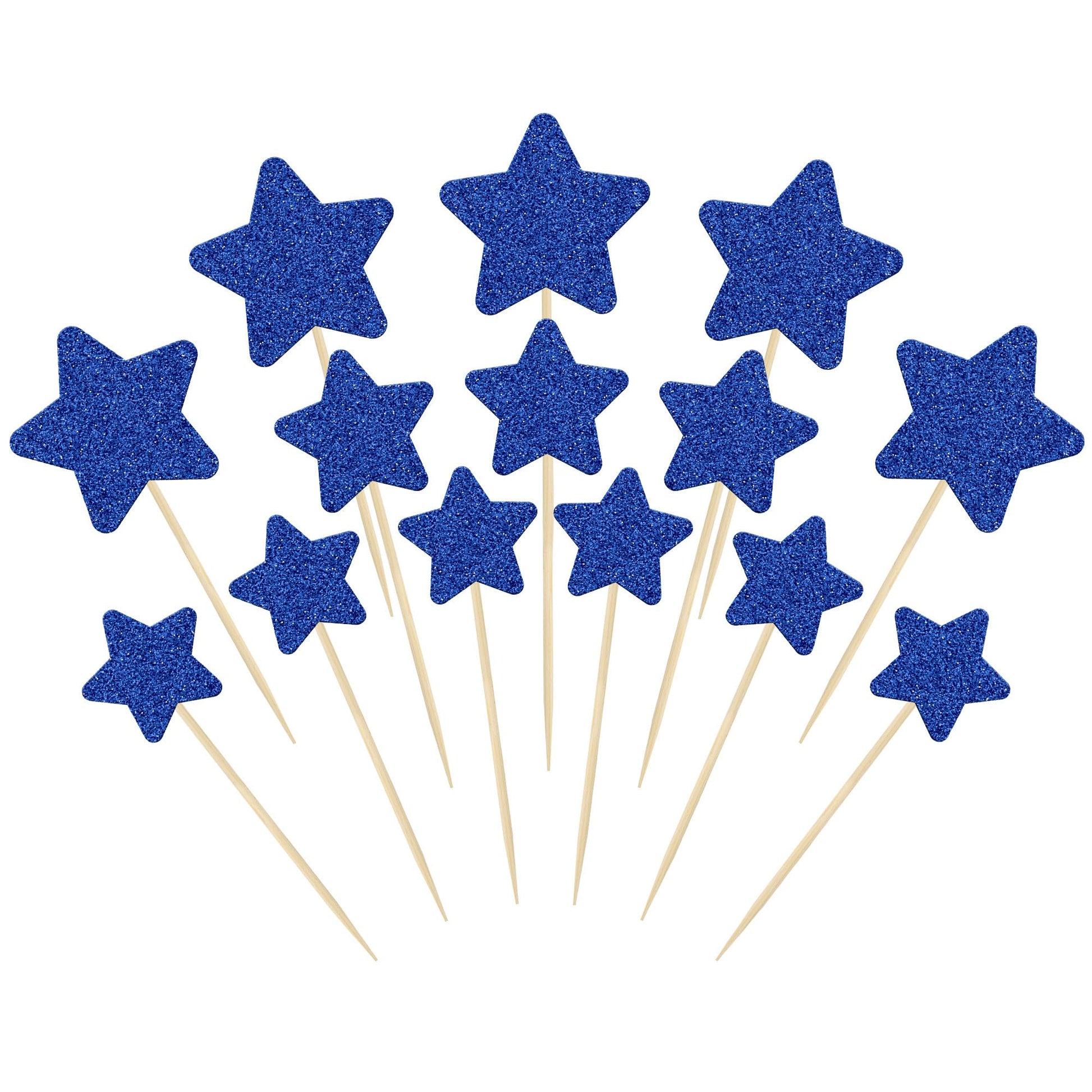 Gyufise 42Pcs Mixed Size Deep Blue Little Star Cupcake Toppers Glitter Twinkle Star Cupcake Picks For Wedding Engagement Bridal