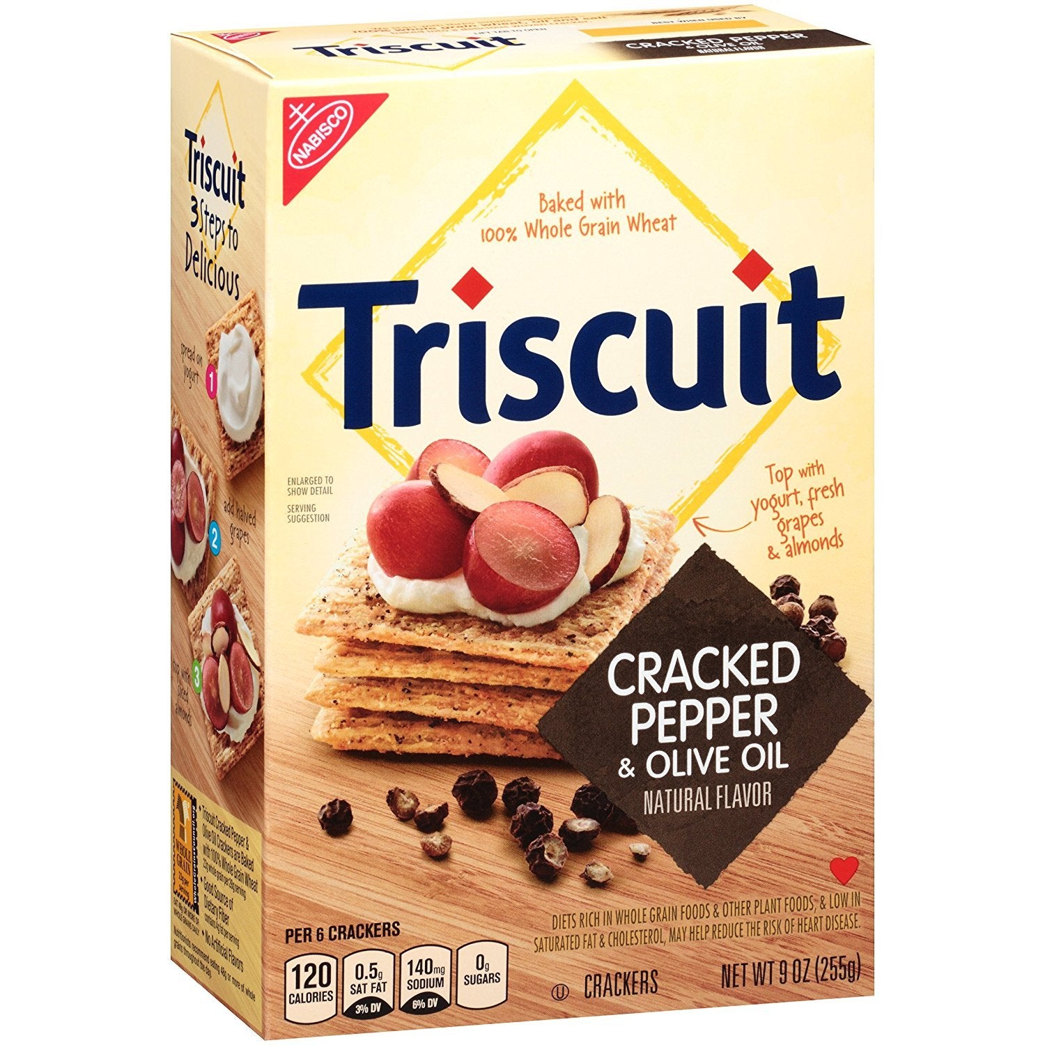 Triscuit Cracked Pepper & Olive Oil Crackers, Non-GMO, 9 Ounce (Pack of 12)