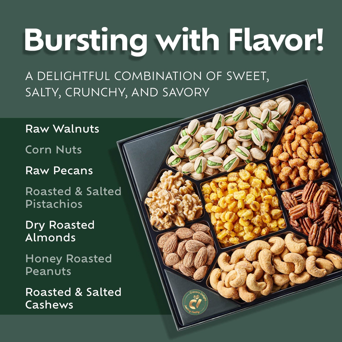 Cravers Delight Assorted Nuts Gift Basket - 7 Nut Variety - 1 Pound Holiday Sampler