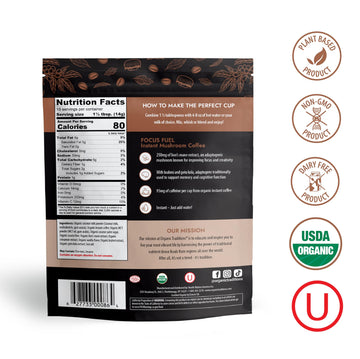 Organic Traditions Focus Fuel Mushroom Coffee - Organic Instant Mushroom Coffee With Lions Mane, Adaptogens, Mcts & Coconut Milk