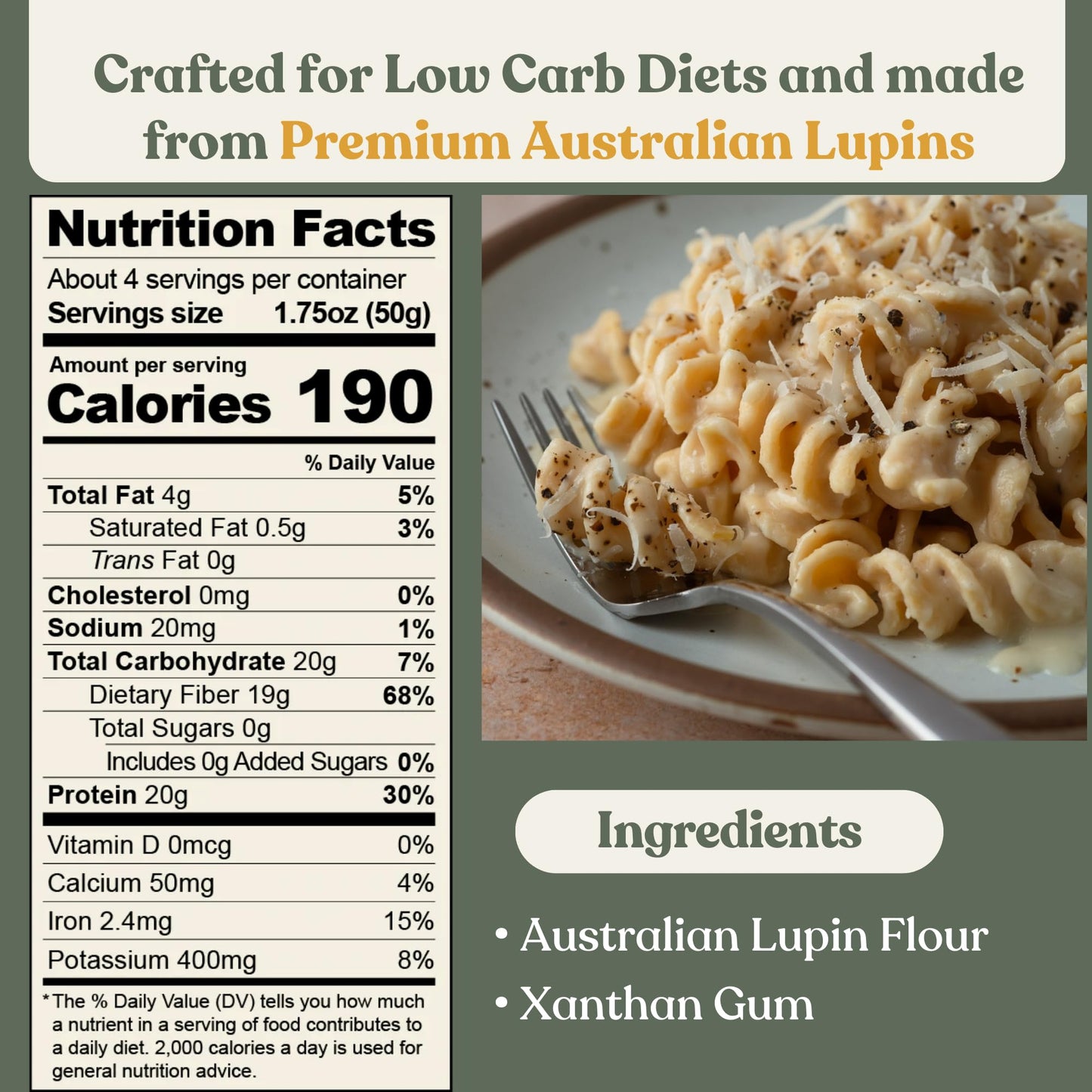 Chefs Kiss Low Carb Rotini Pasta | 1g Net Carb, 20g Protein | Gluten Free | 7oz Pack of 4