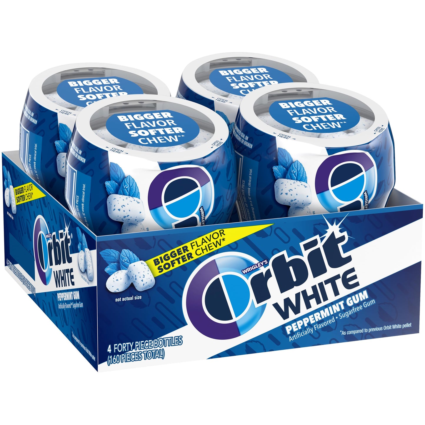 Orbit Gum White Peppermint Gum  40 Piece Bottle (Pack of 4)  Sugar Free Chewing Gum
