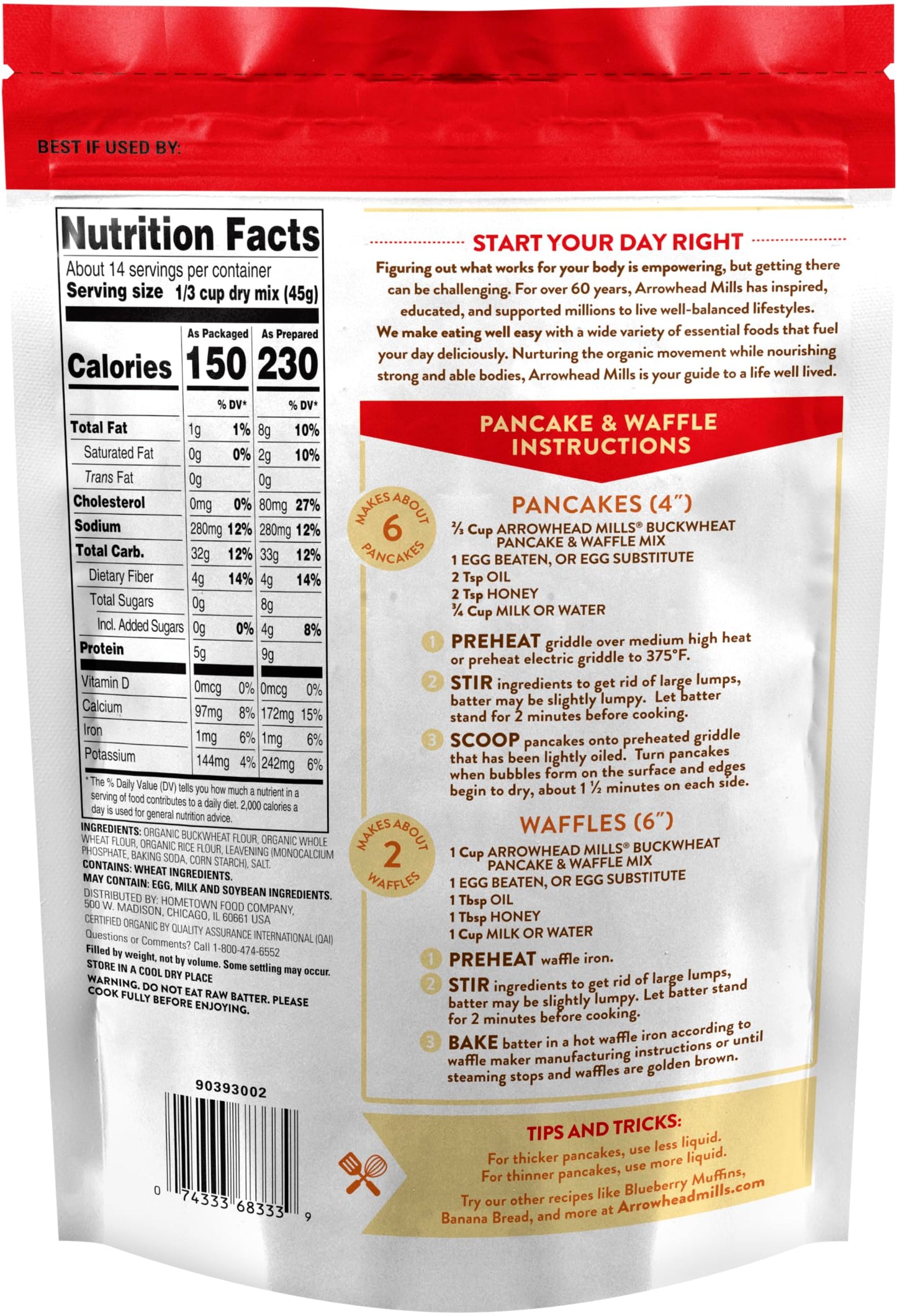 Arrowhead Mills Buckwheat Pancake & Waffle Mix, 22 Oz Bag (Pack Of 6)