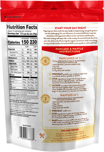 Arrowhead Mills Buckwheat Pancake & Waffle Mix, 22 Oz Bag (Pack Of 6)