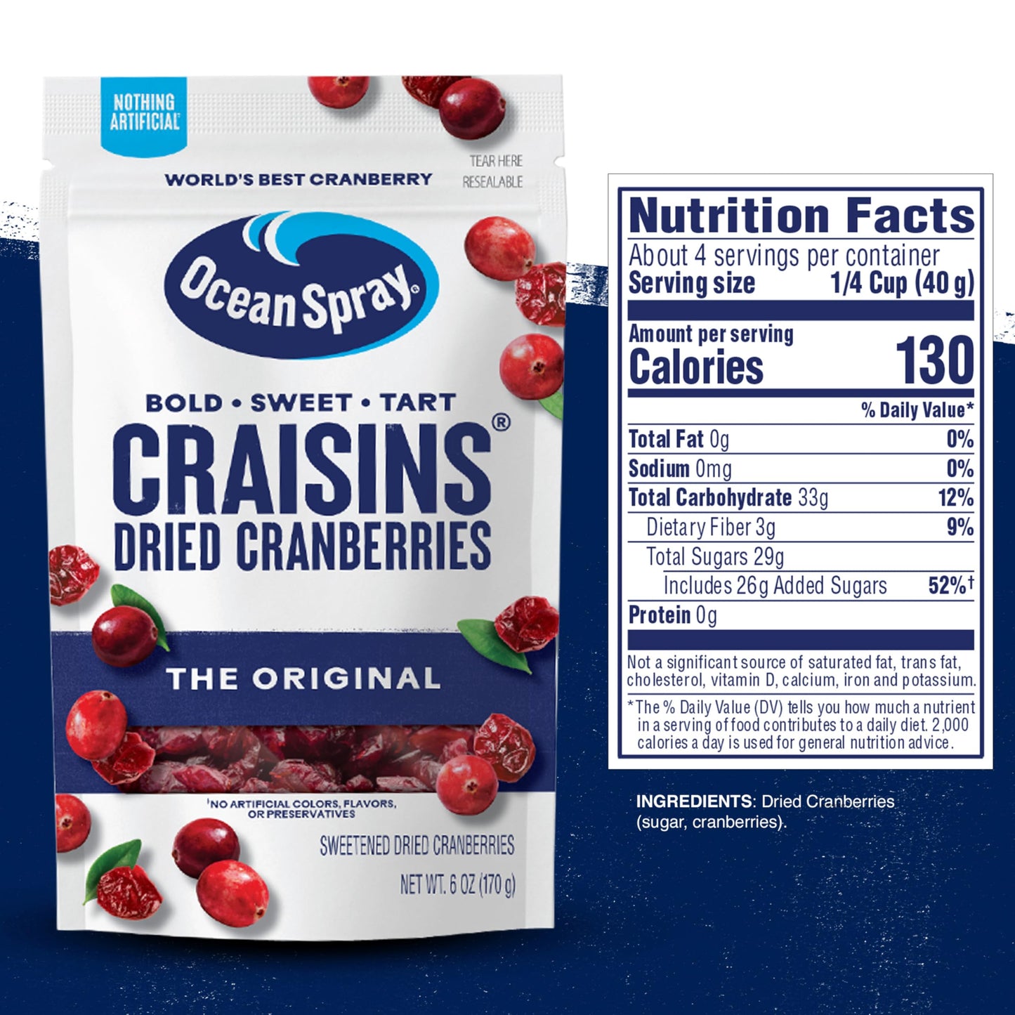 Ocean Spray Craisins Original Dried Cranberries, Dried Fruit, 6 Oz Pouch