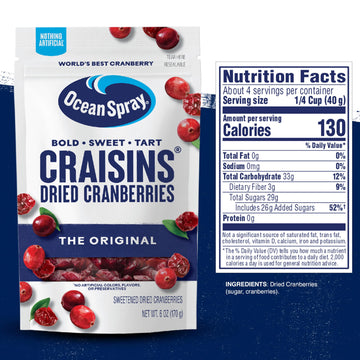 Ocean Spray Craisins Original Dried Cranberries, Dried Fruit, 6 Oz Pouch