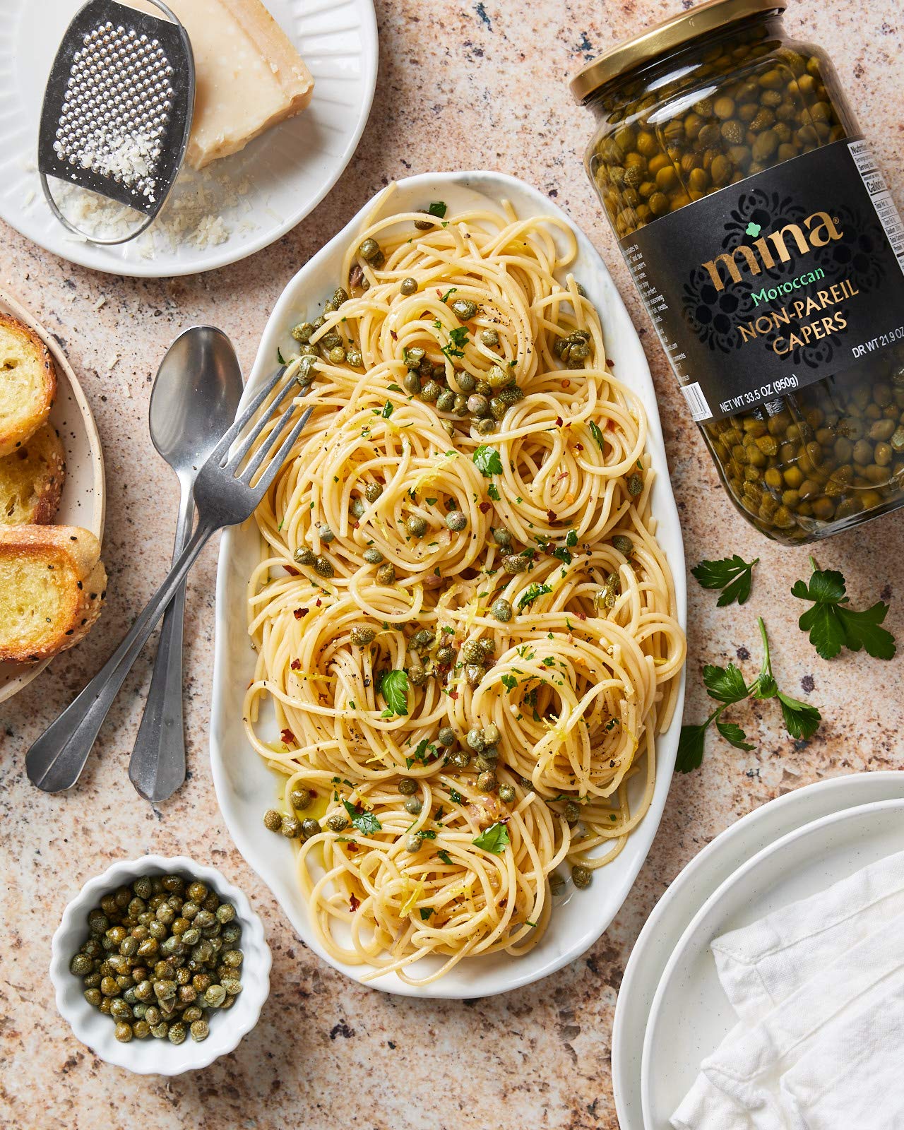 Mina Capers Non Pareil 33.5 Oz, Perfect Mediterranean Seasoning Or Garnish, Moroccan Capers Jar, Made With Only Capers, Water, Vinegar And Sea Salt, Non Gmo, Keto, Vegan, Gluten Free