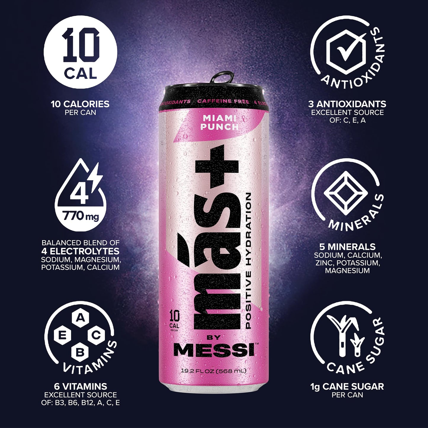 M  s+ By Messi 19.2oz Miami Punch Sports Drink & Hydration Beverage, Natural Flavors with Vitamins and Electrolytes, No Artifici