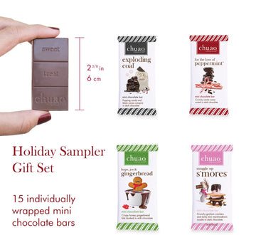 Chuao Chocolatier Holiday Sampler Gift Box Gourmet Dark & Milk Chocolate Mini Bars | No Preservatives | For Gift Baskets, Christmas, Hostess Gifts, Thank You, Care Package | 15 Pack (0.39 Oz Each)