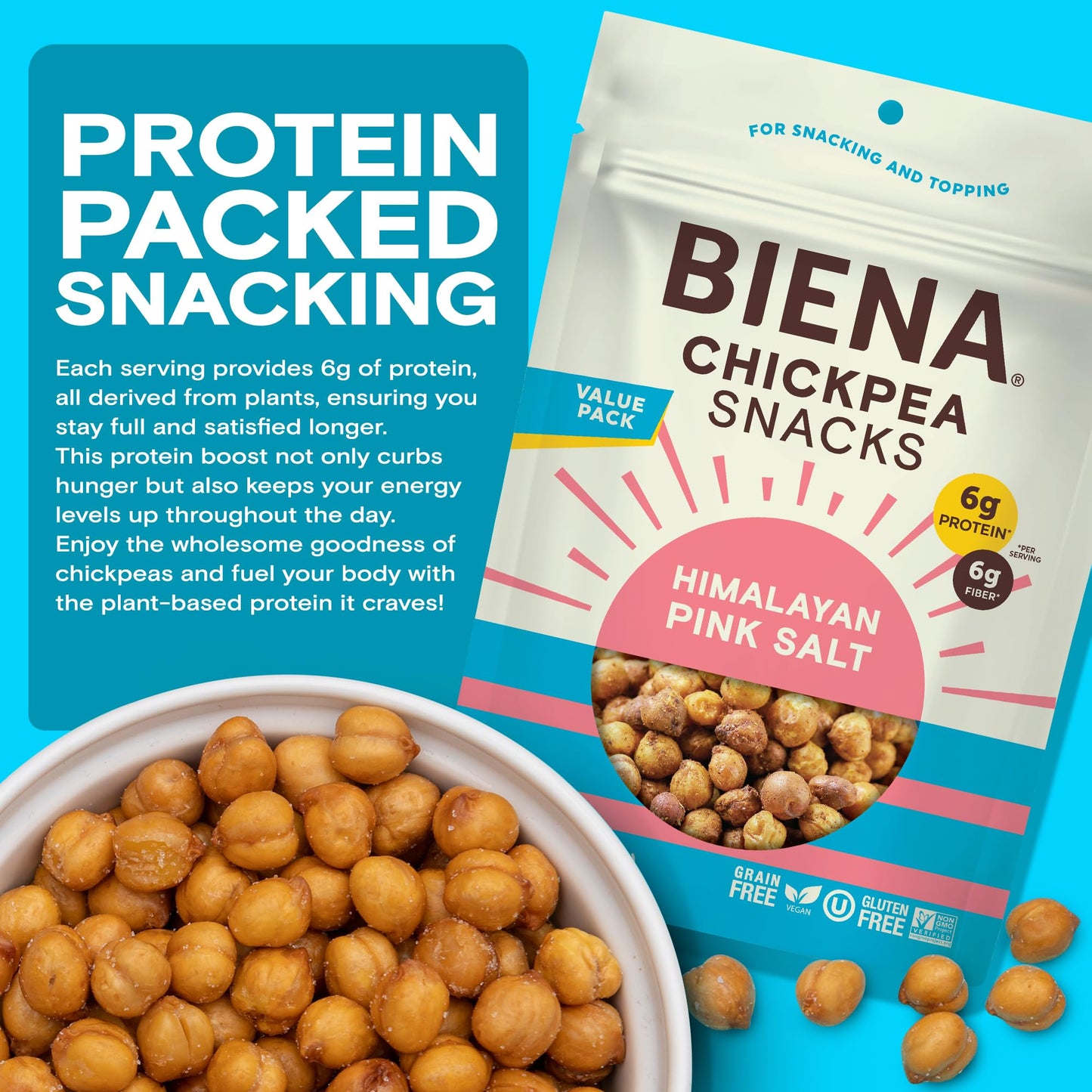 BIENA Chickpea Snacks - Crunchy Roasted Chickpeas - High Fiber Vegan Protein Snacks for Adults and Kids - Individual Pack - Hima