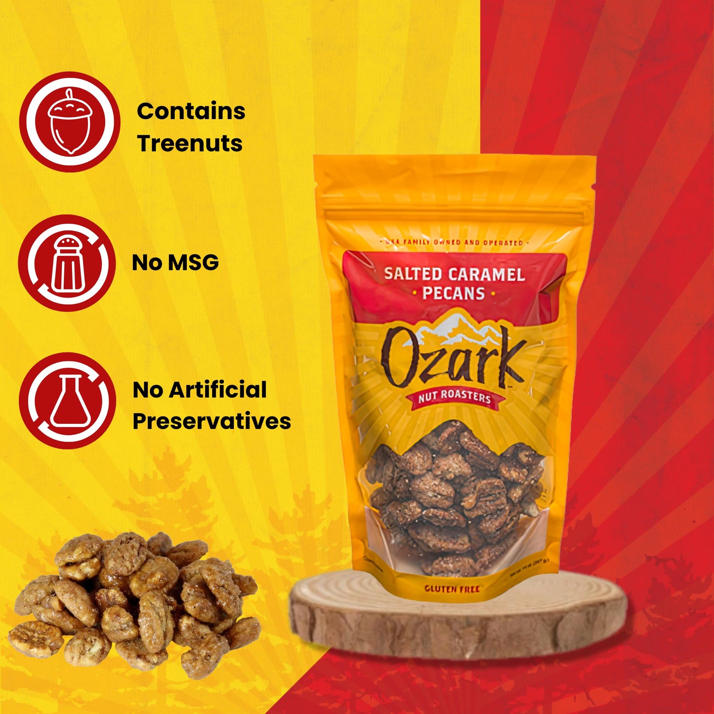 Ozark Nut Roasters Salted Caramel Pecans, Sweet & Salty Snack Nuts, 14 oz Resealable Pack