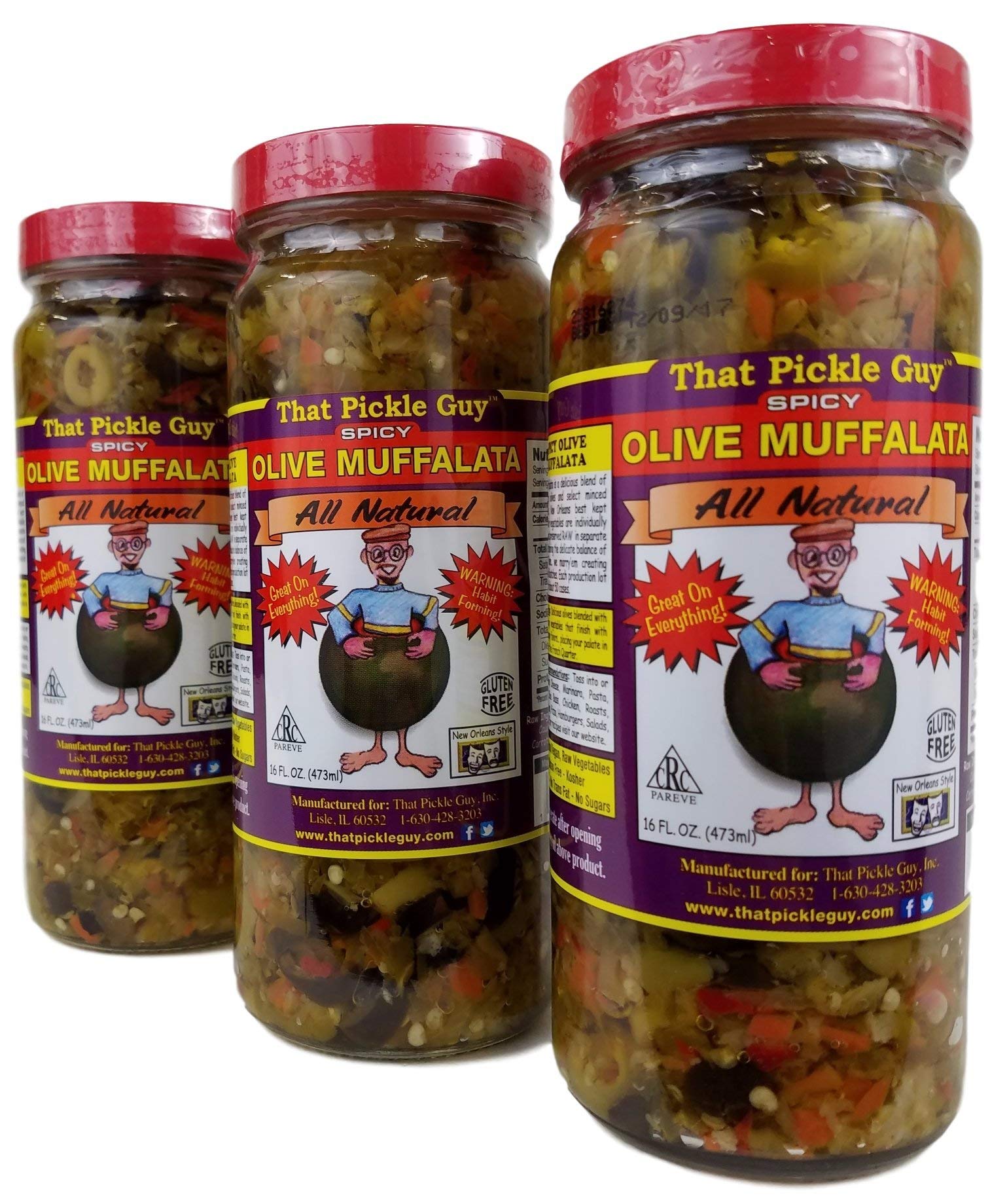That Pickle Guy Spicy All Natural New Orleans Style Olive Muffalata (16 oz) (3 Jars)