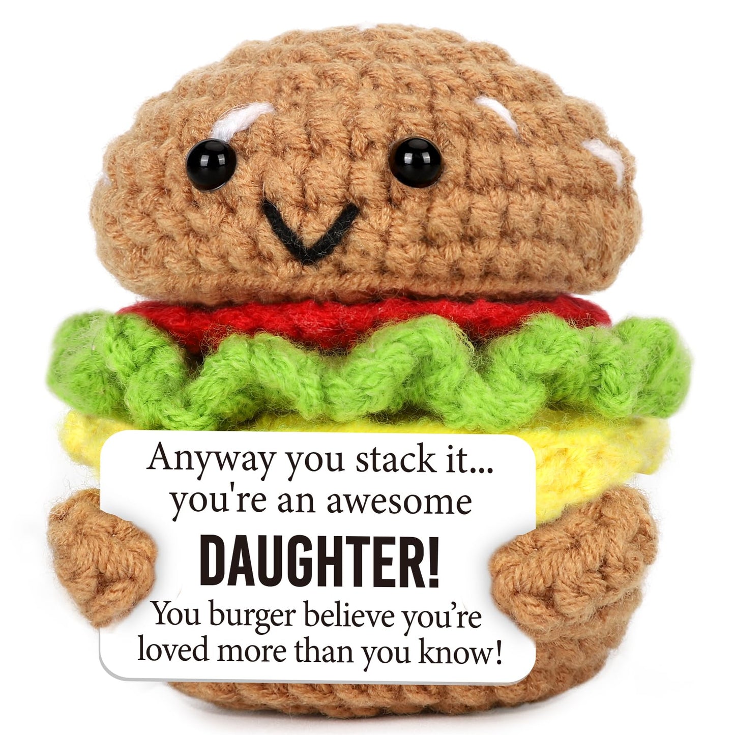 Avboda ?Mini Inspirational Daughter Birthday Gifts From Mom Dad Cute Handmade Positive Crochet Burger For Dauther From Parents Motivational Encouragement Back To School For Daughters