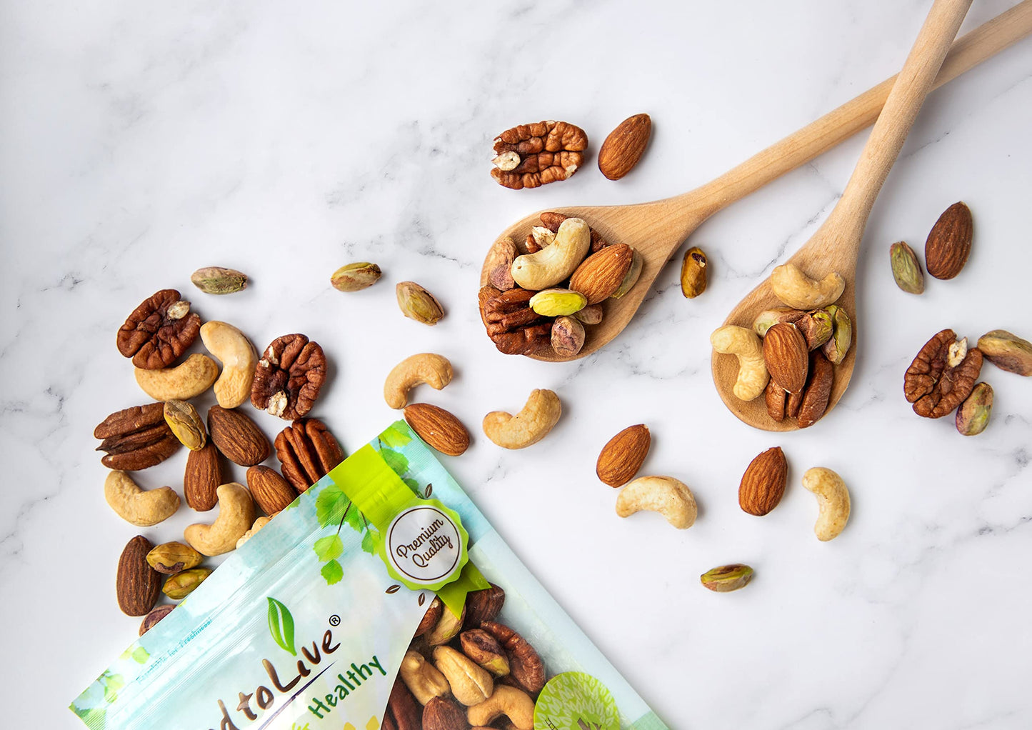 Food To Live Enhanced Four Nuts Mix, 16 Pounds – A Blend Of Dry Roasted Pistachios, Almonds, Pecans, Cashews, And Almonds With Himalayan Salt, Protein Rich Trail Mix, Healthy Vegan Snack, No Oil Added
