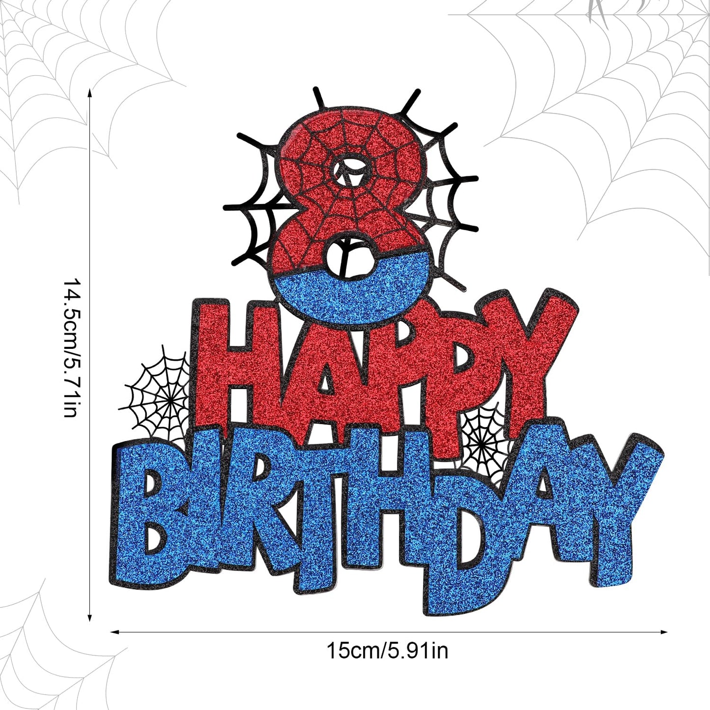 XIHIRCD Spider Birthday Cake Topper, Double-Sided, Number 8 Design for Boys and Girls