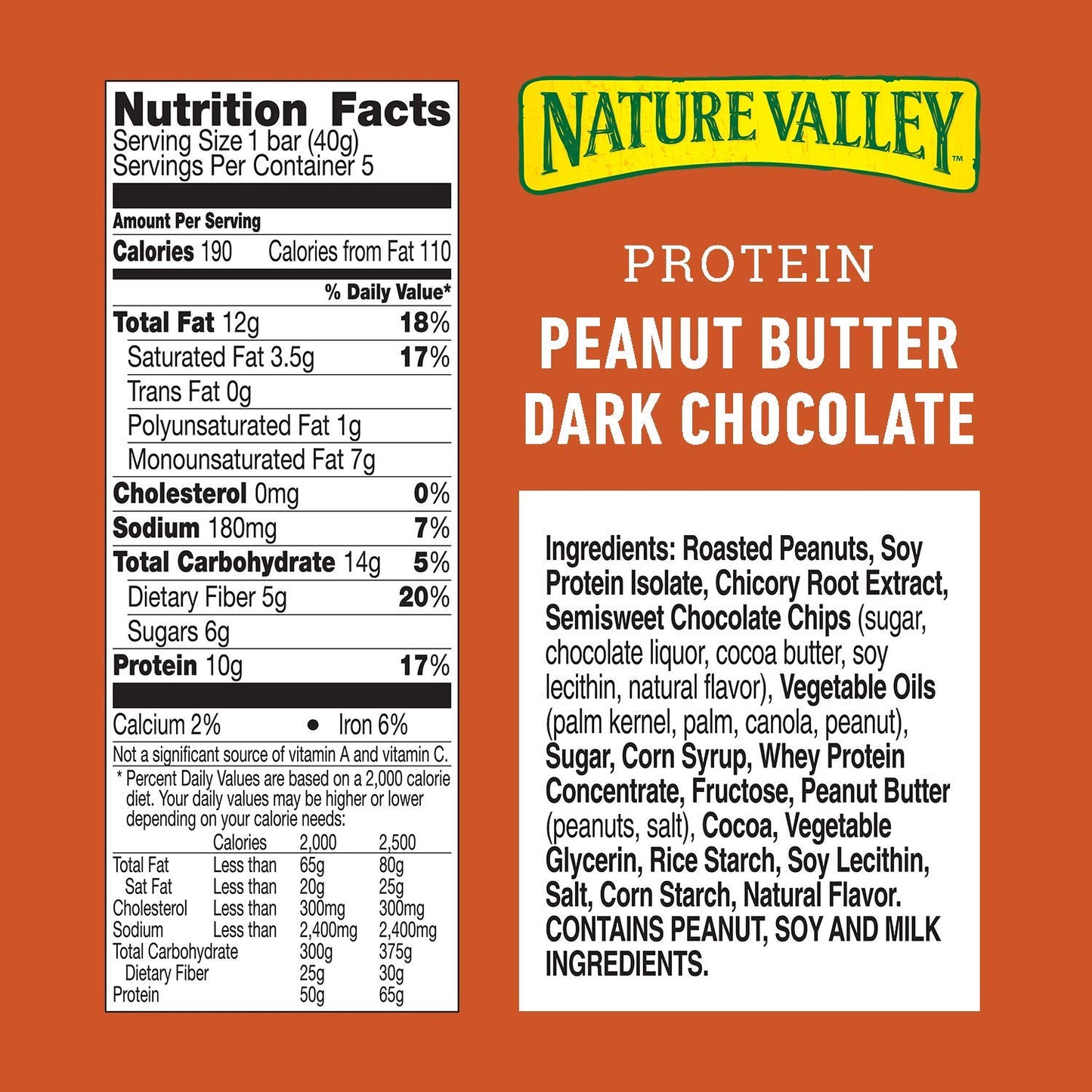 Nature Valley Chewy Granola Bar, Protein, Peanut Butter Dark Chocolate, 5 Count (Pack of 6), 1.42 Ounce Each