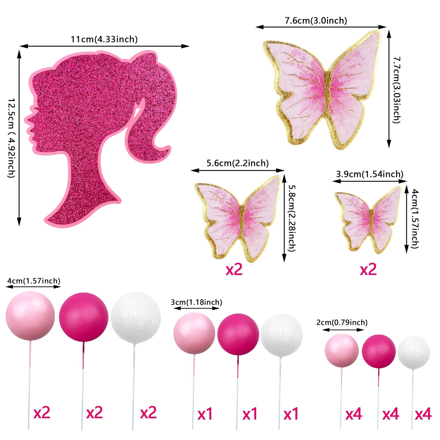 27 Pcs Hot Pink Girl Cake Toppers Pink Ball Cake Decoration Butterfly Cake Decoration Girl Theme Cake Decoration For Wedding Bir