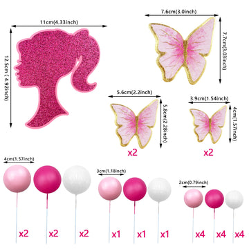 27 Pcs Hot Pink Girl Cake Toppers Pink Ball Cake Decoration Butterfly Cake Decoration Girl Theme Cake Decoration For Wedding Bir
