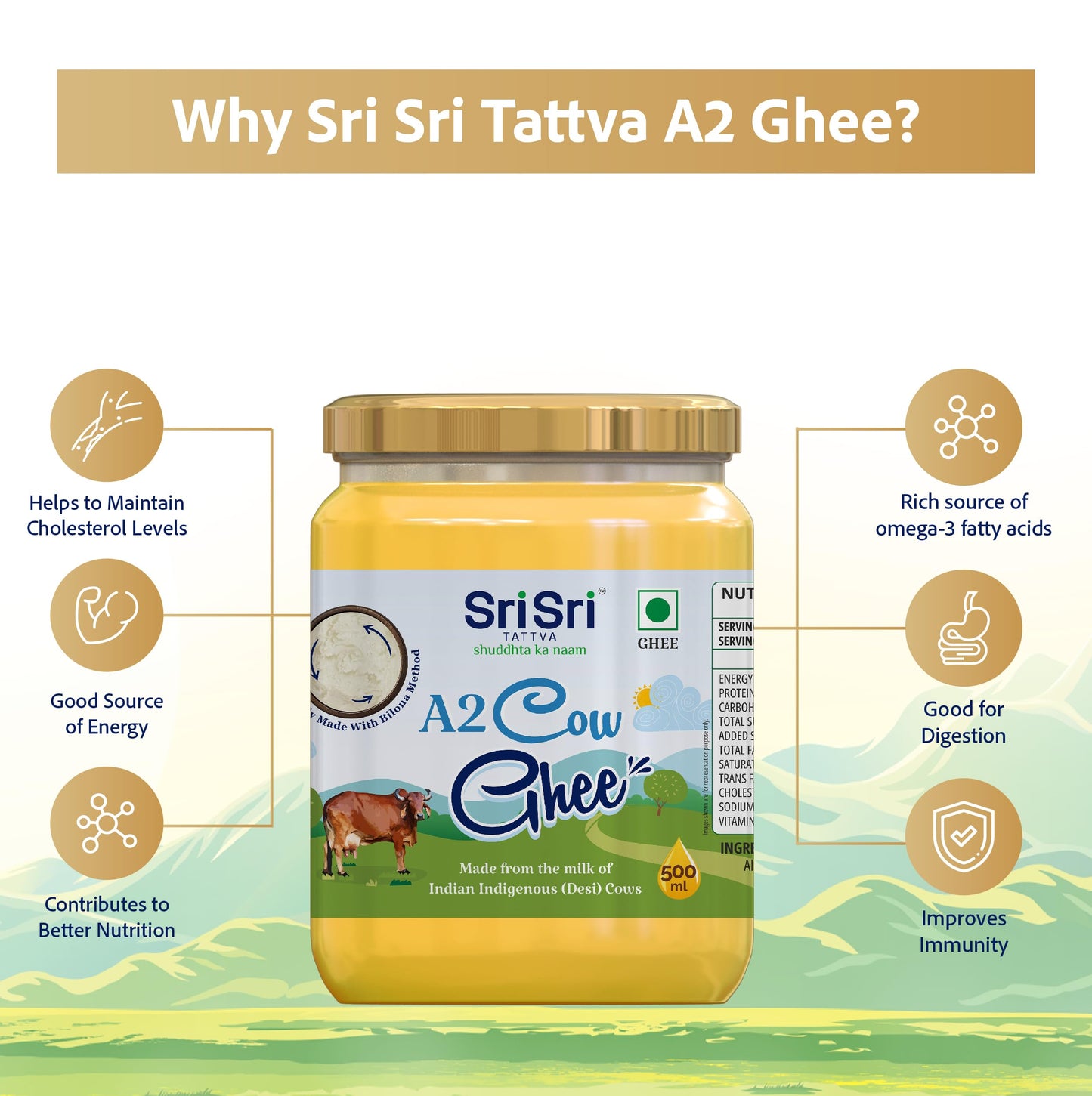 Sri Sri Tattva Shuddhta Ka Naam - A2 Ghee 500 Ml - Organic A2 Desi Ghee For Better Digestion And Immunity