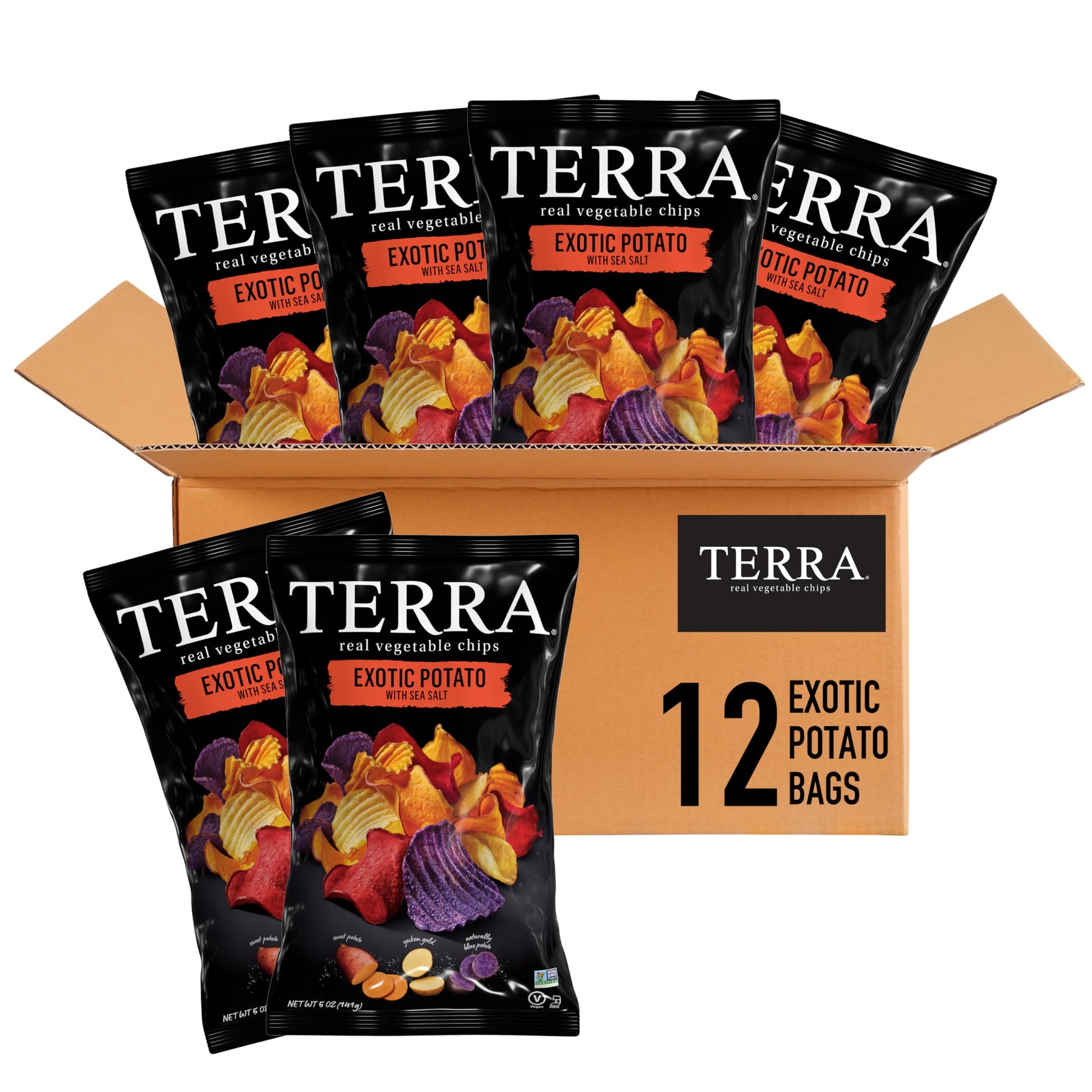 Terra Vegetable Chips, Exotic Potato with Sea Salt, 5 oz. (Pack of 12), Black