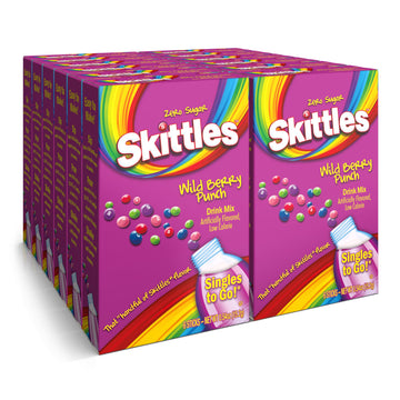 Skittles Singles to Go Wild Berry Punch, Powdered Drink Mix, Zero Sugar, Low Calorie, Includes 12 boxes, 6 Servings per Box, 72 