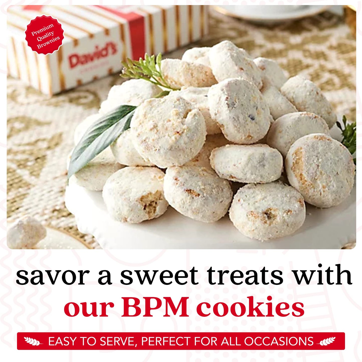 David'S Cookies Gourmet Butter Pecan Meltaway Singles - Gourmet Cookie Snacks With Crunchy Pecans And Powdered Sugar - Pure Crea