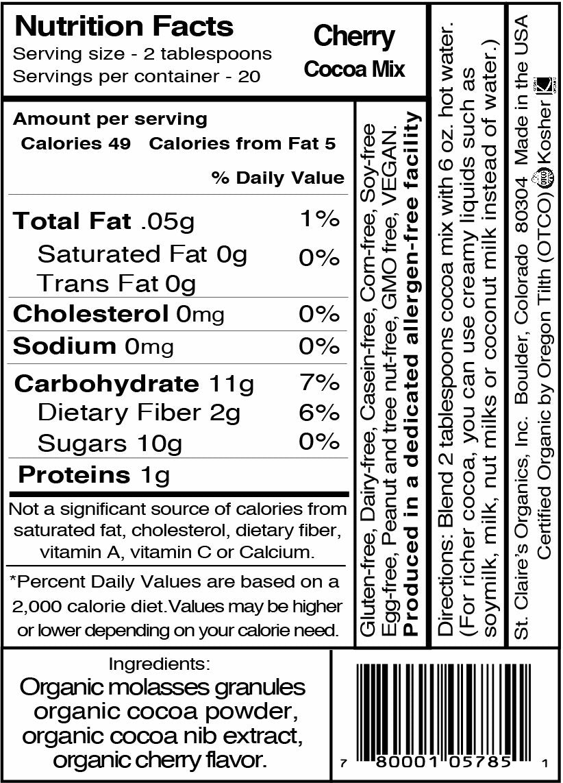 St. Claires Organic Hot Cocoa, Cherry, 12 Ounce Bag, Allergen-Free, Vegan, Gluten-Free, 20 Servings