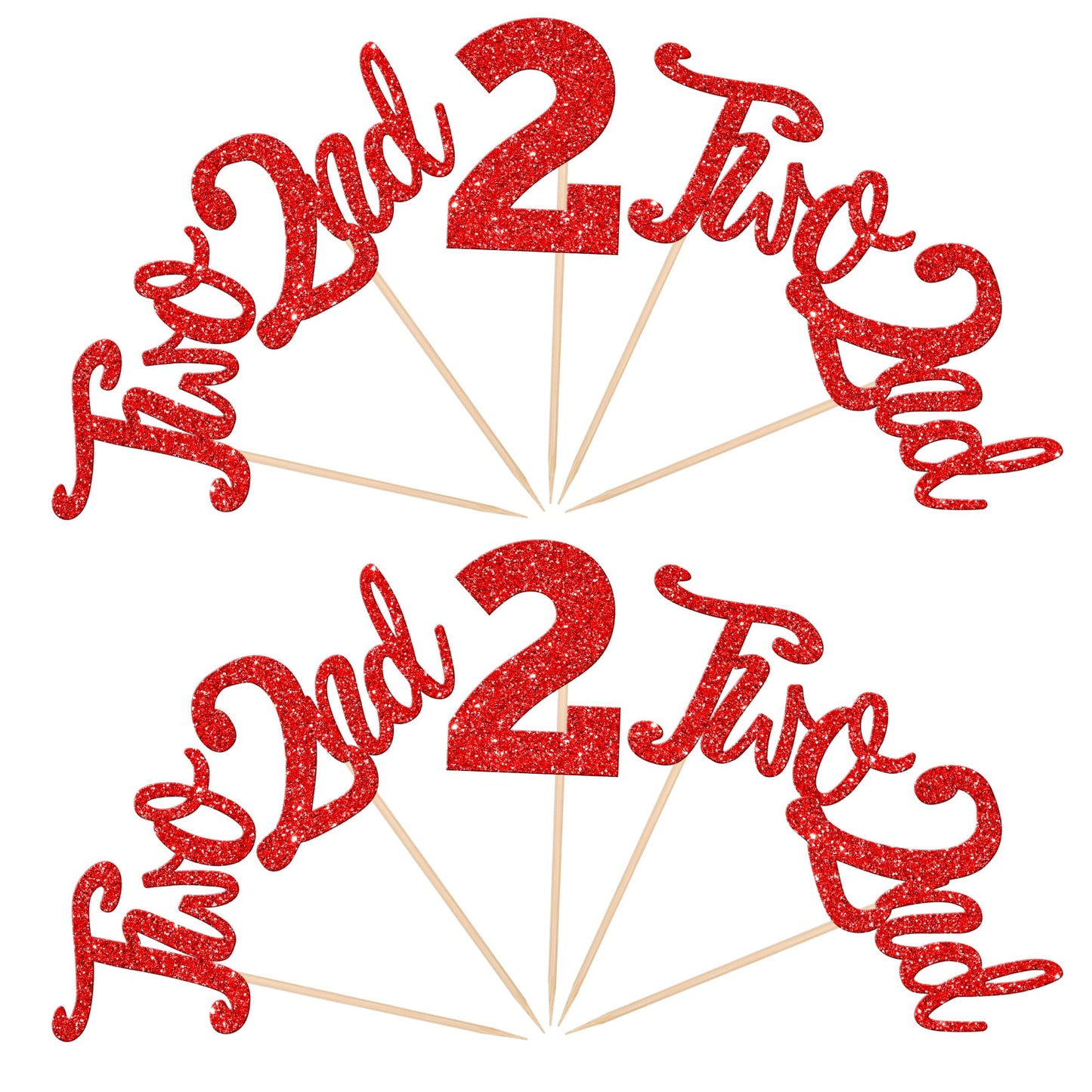 ZHUOWEISM 24 PCS Cupcake Toppers, Glitter Number 2, Red Paper Decorations for 2nd Birthday, Baby Shower, Anniversary Party Supplies