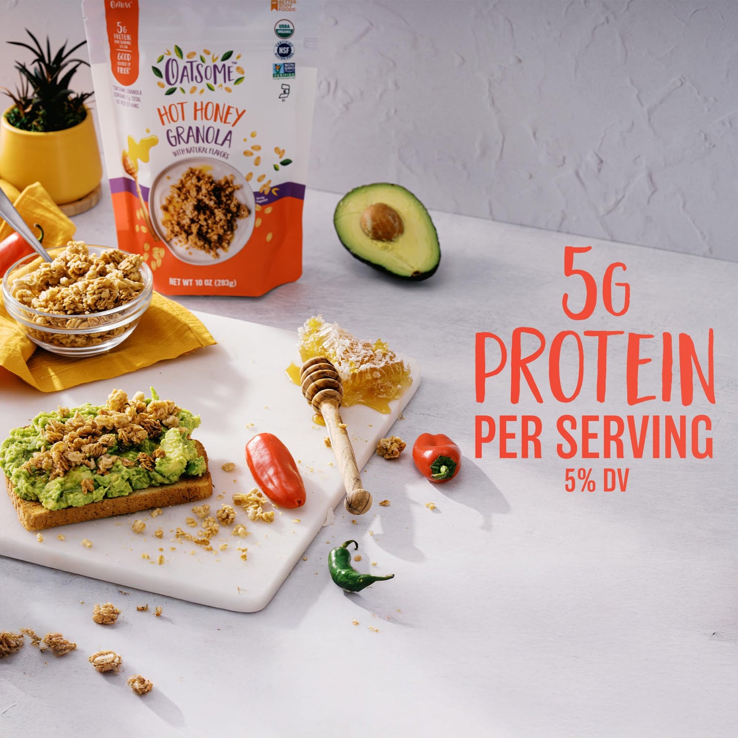 Oatsome Hot Honey Granola, 5G Protein, Gluten Free, Made With Real Honey, Whole Grain Organic Oats & Chili Pepper Flavor, For Pr