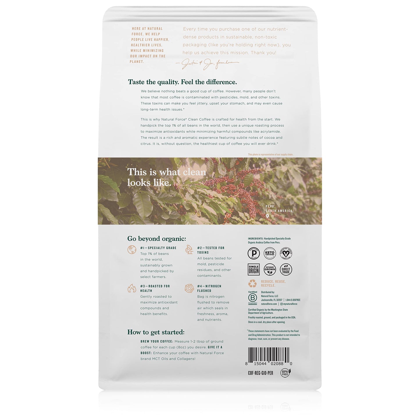 Natural Force - Organic Clean Coffee Classic  Mold & Mycotoxin Free  Lab Tested for Toxins & Purity  Low Acidity  Incredible Taste & Aroma  Ground Medium Roast  10 oz