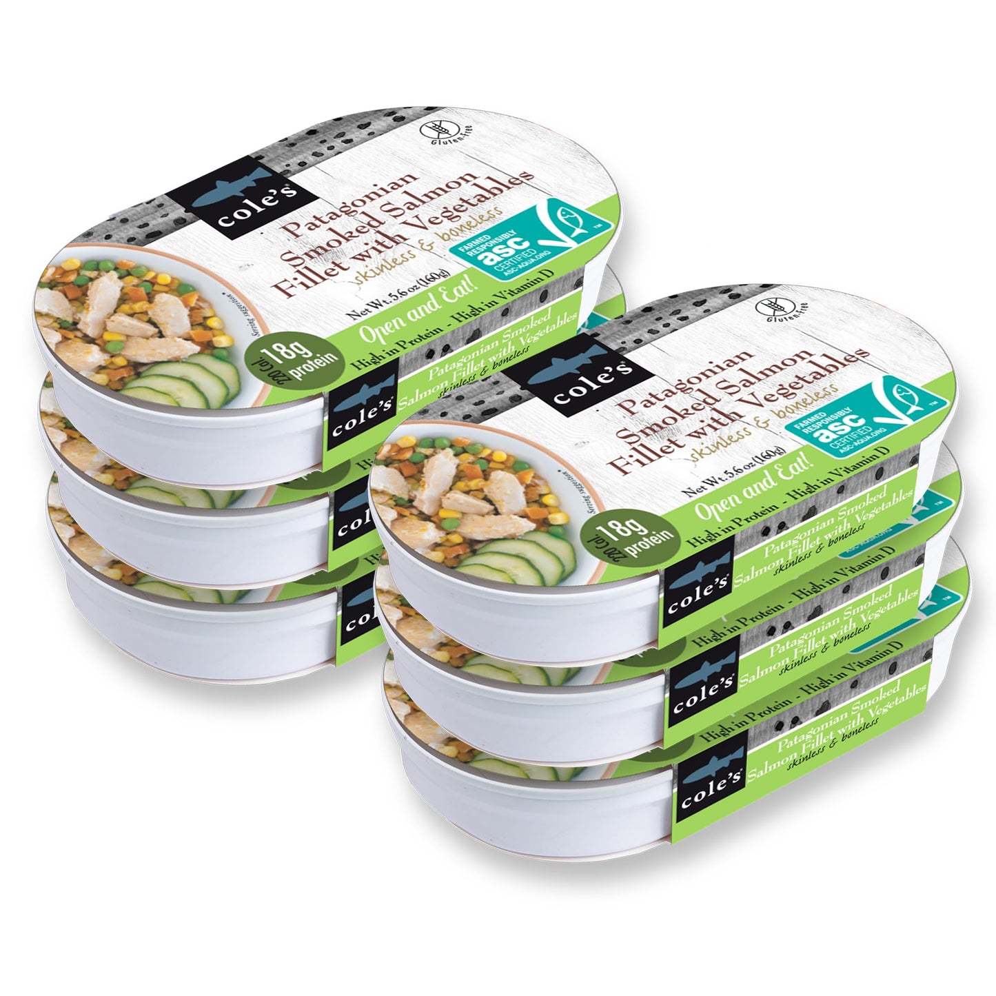 Coles Patagonian Smoked Salmon Fillet with Vegetables, 5.6 oz Canned, High in Vitamin D, 19g Protein, 6 Pack