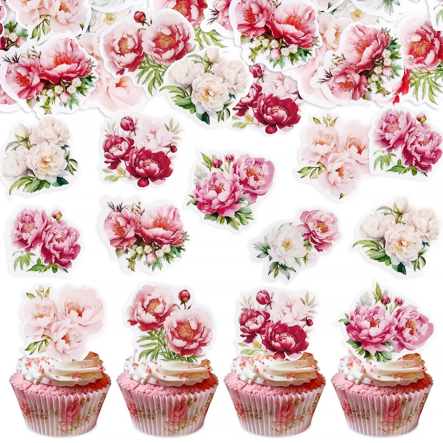 40 Pack Edible Flower Cupcake Toppers Spring Bridal Engagement Baby Shower Birthday Party Cupcake Picks Anniversary Party Decora