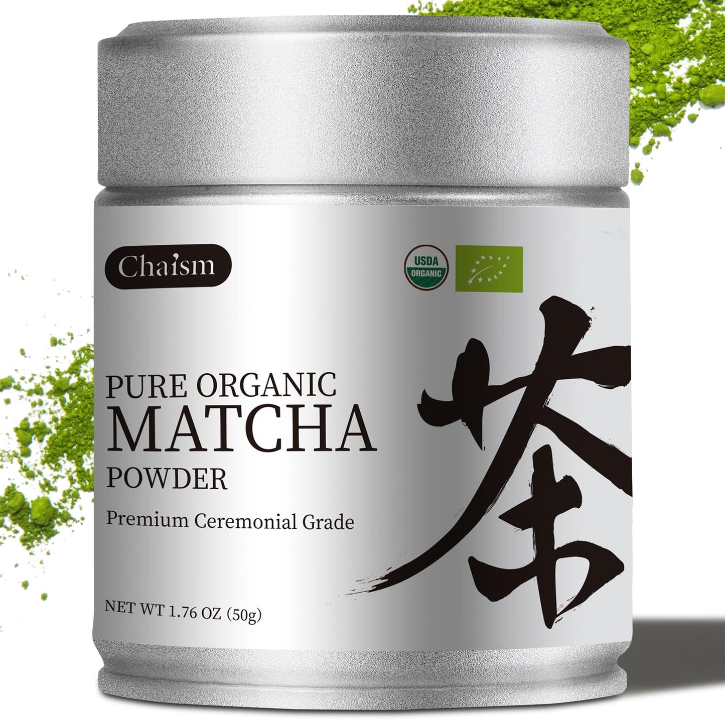 Chaism Ceremonial Grade Matcha Green Tea Powder - USDA Organic, Gluten-Free, Vegan, 1.76oz Tin