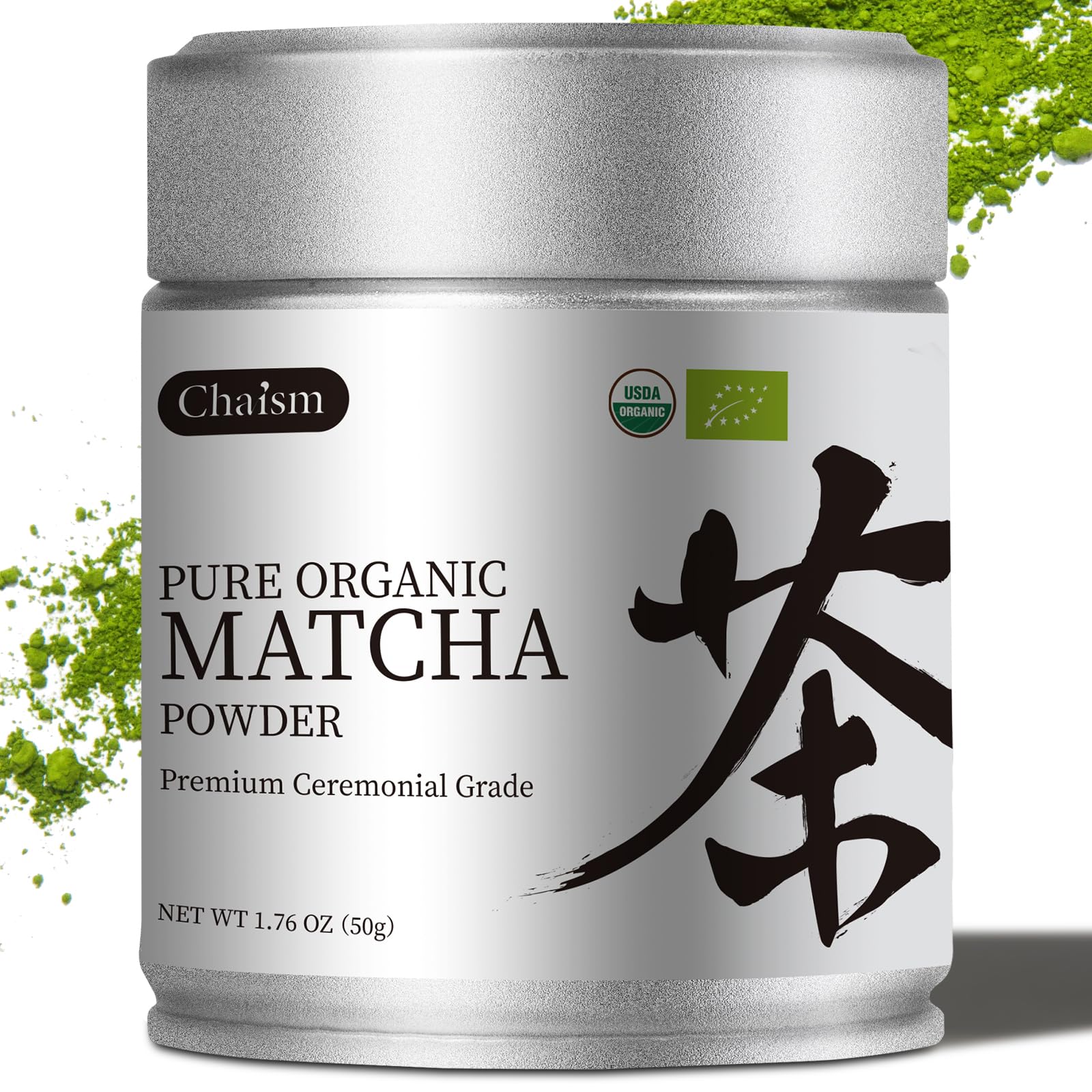 Chaism Ceremonial Grade Matcha Green Tea Powder - USDA Organic, Gluten-Free, Vegan, 1.76oz Tin