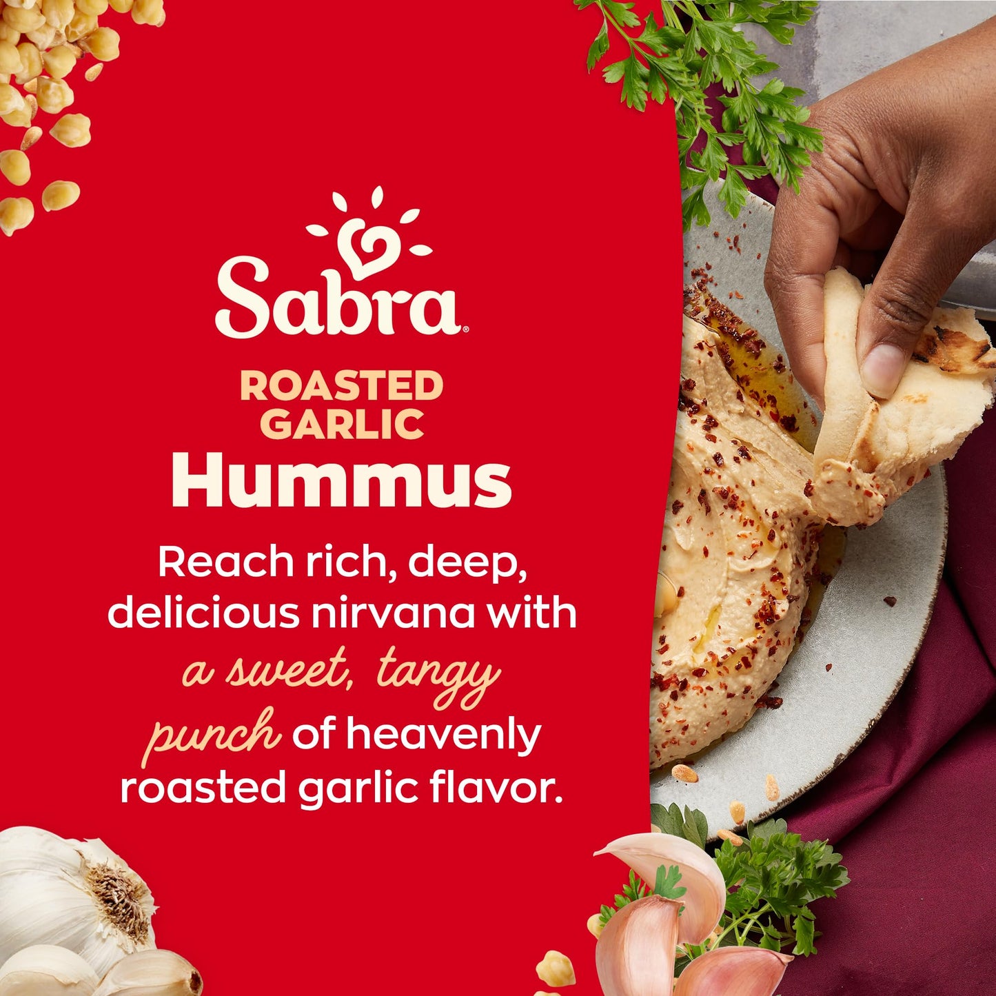 Sabra Roasted Garlic Hummus, Great Hummus for Dipping, Snacking and Sharing, 17 Oz Tub