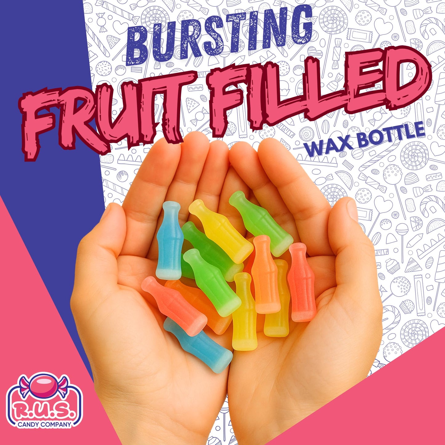 Old-Fashioned Wax Bottle Candy - 1/2 Lbs Bulk Pack - 5 Fruity Flavors (Lemon  Blue Raspberry  Orange  Cherry  Green Apple) - Retro Candy Drinks for Parties  Kids  and Nostalgic 90s Buffet (Half Pound)