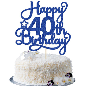 1 Pack Happy 40Th Birthday Cake Topper Blue Glitter 40 & Fabulous Cheers To 40 Years Old 40Th Birthday Cake Pick For Celebrating