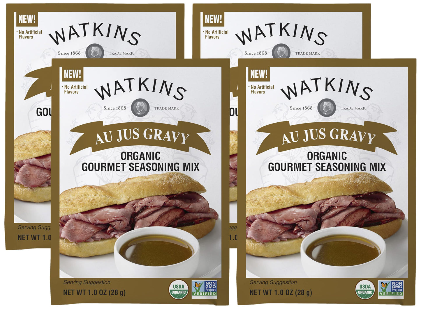 Watkins Organic Gourmet Seasoning Mix, Au Jus Gravy, 1.0 Oz. Pouch, 1 Count (Pack of 4)