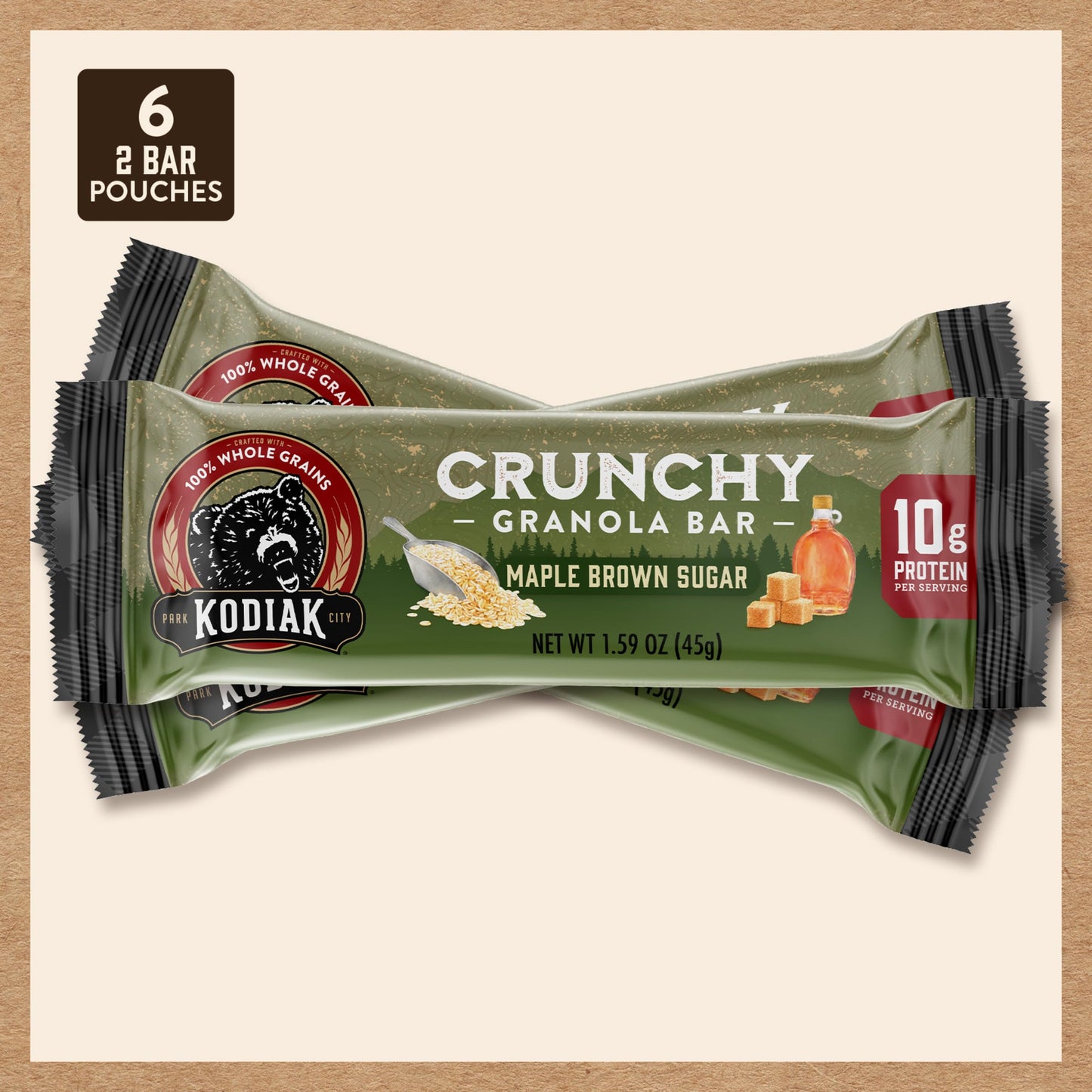 Kodiak Cakes Crunchy Granola Protien Snack Bars, Maple Brown Sugar, High Protein, 100% Whole Grains, 12 boxes with 6 pouches (14