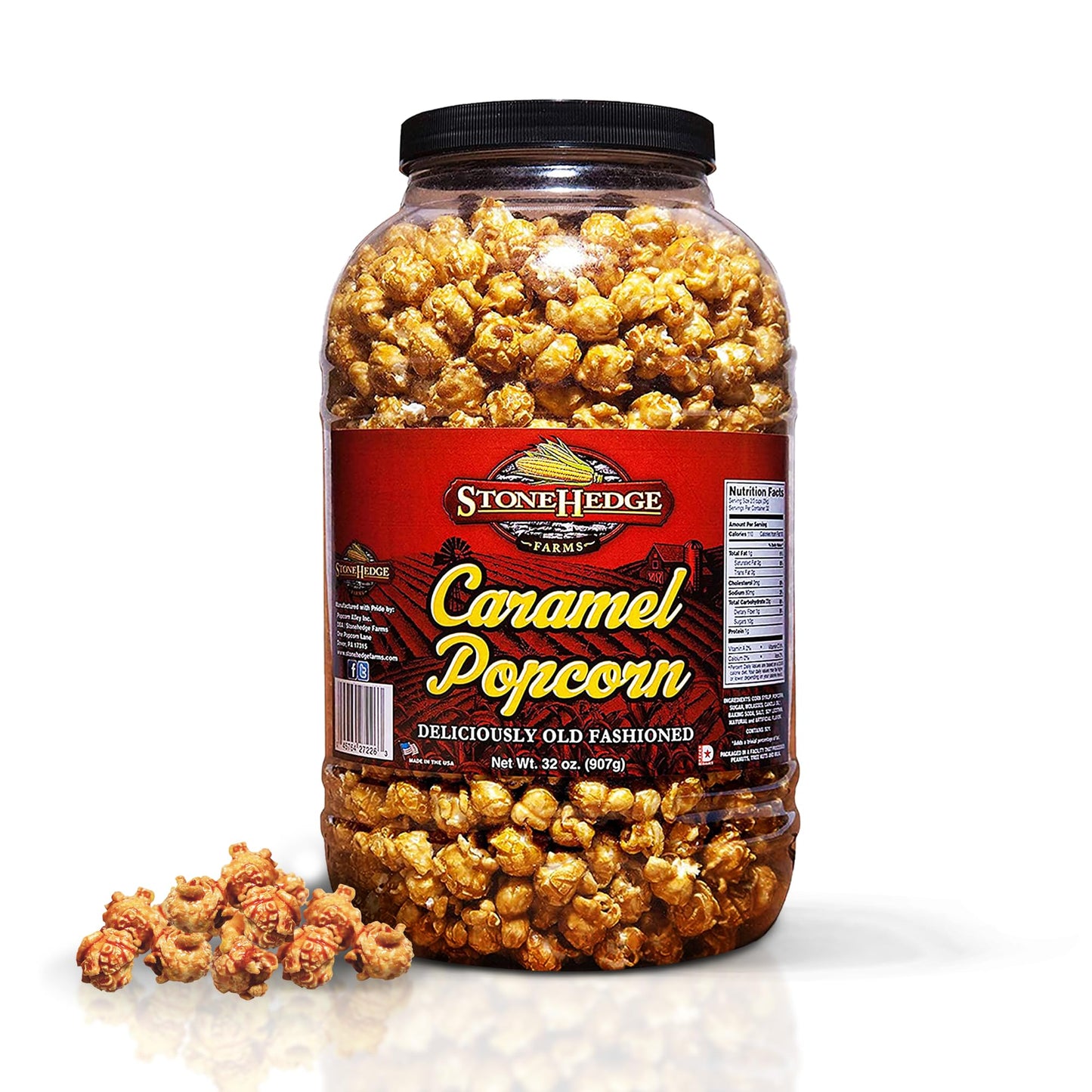 Stonehedge Farms Caramel Flavored Popcorn - 32 Oz Large Tub - Bulk Gourmet Deliciously Old Fashioned Popped Sweet Snacks - Made