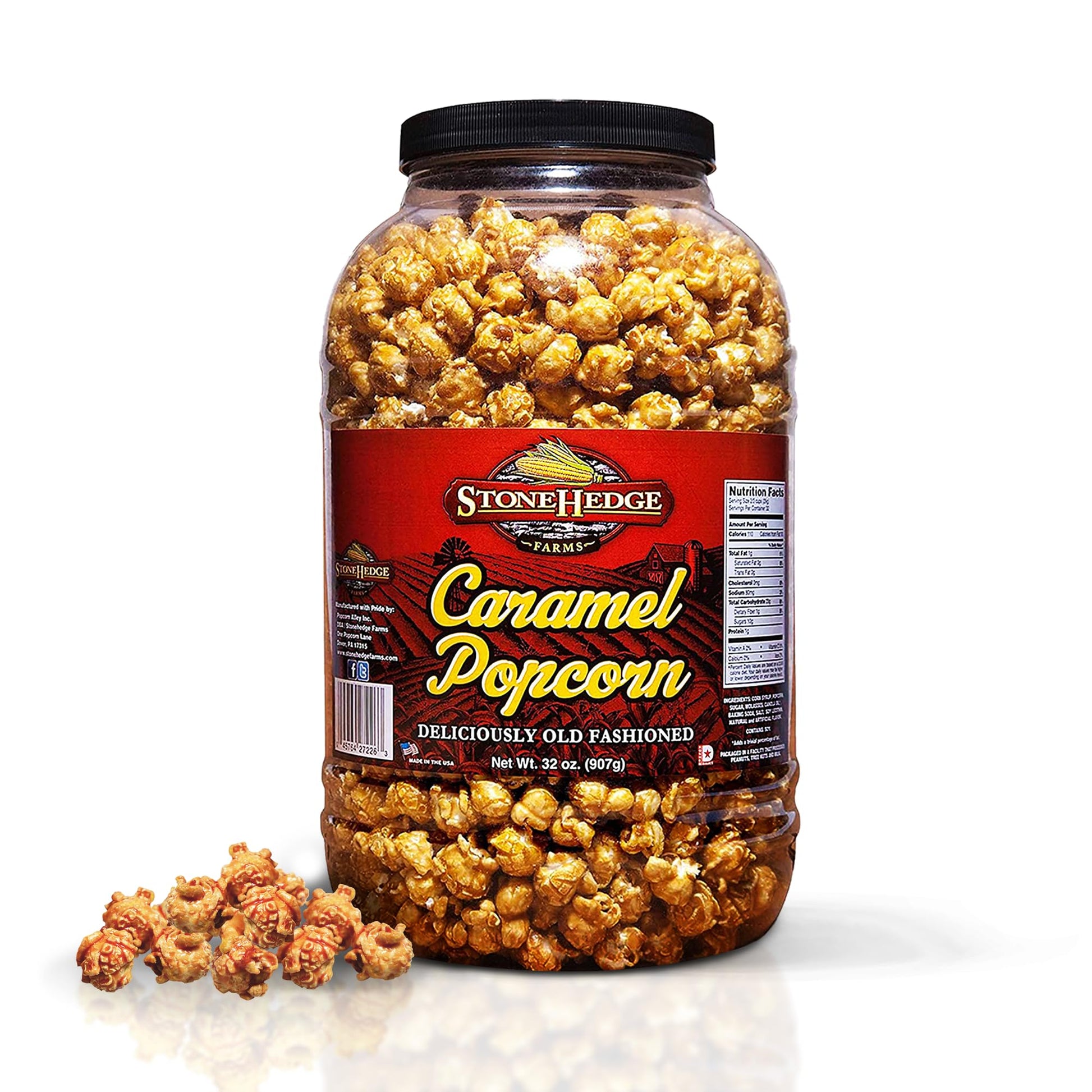 Stonehedge Farms Caramel Flavored Popcorn - 32 Oz Large Tub - Bulk Gourmet Deliciously Old Fashioned Popped Sweet Snacks - Made