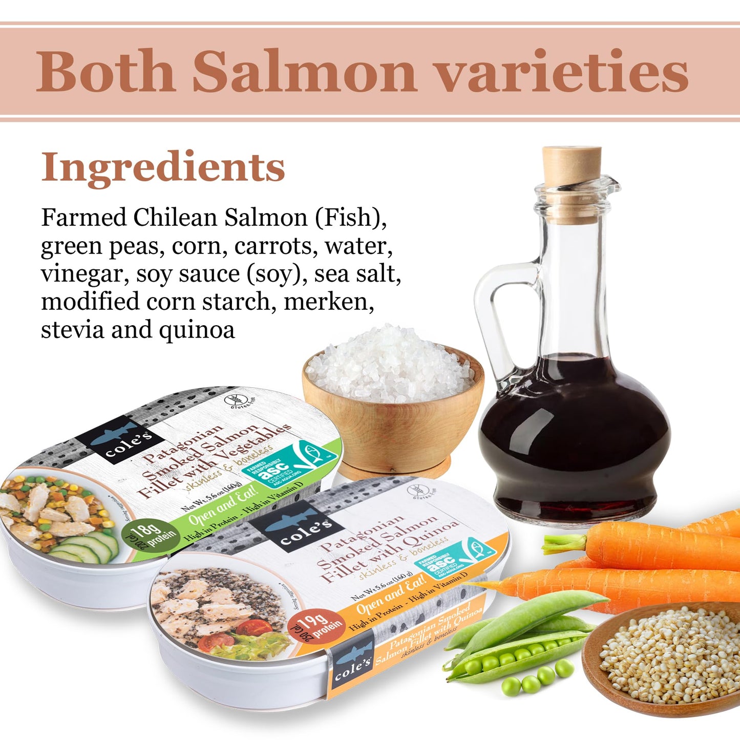 Coles Open & Eat Meals Variety Pack | Smoked Salmon & Trout with Quinoa & Vegetables | 5.6 oz | 24 Pack