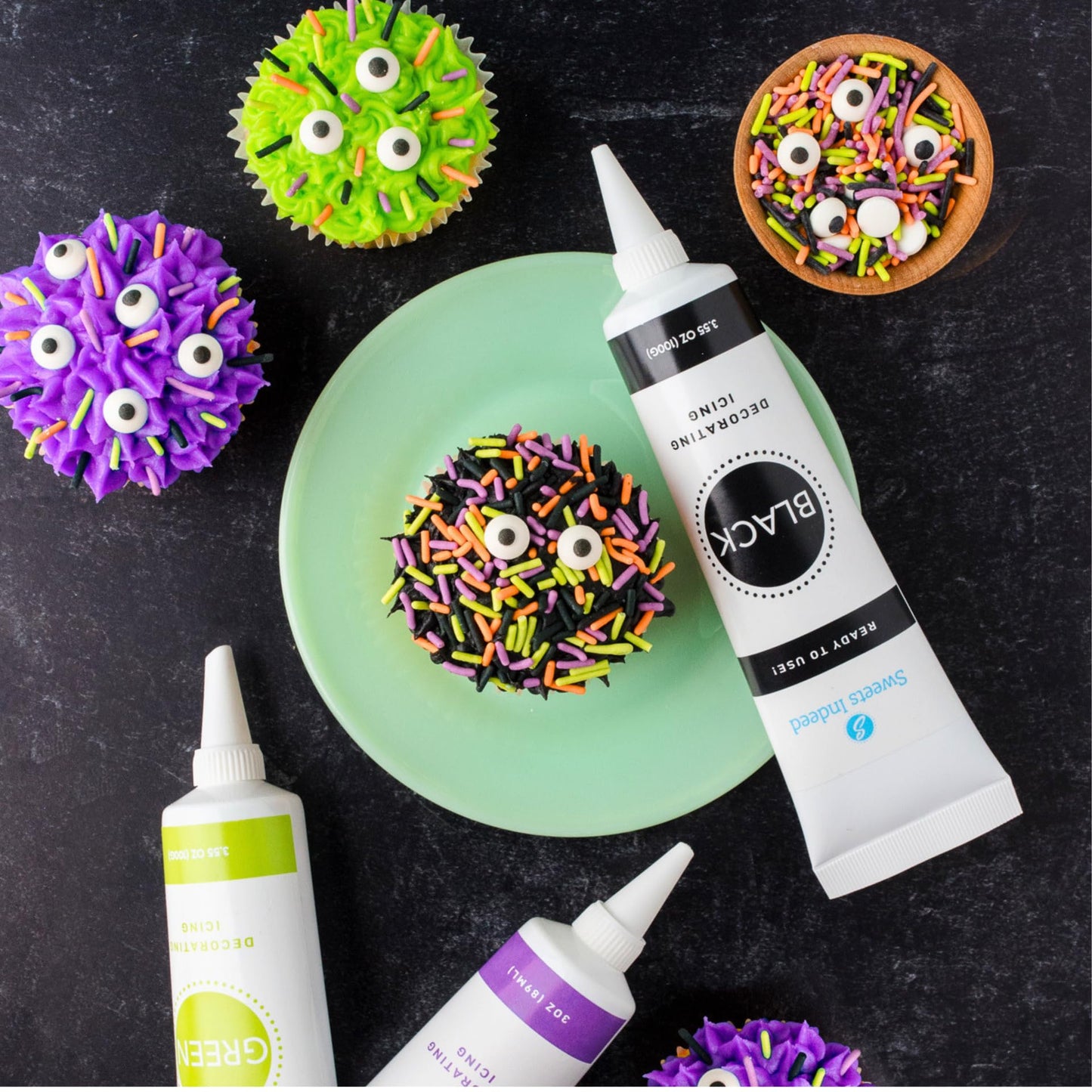Sweets Indeed, Halloween Frosting Kit plus Sprinkles, 3 Frosting Tubes, 2.5 ounces Sprinkes, 4 nozzles, 13.08 ounces, Perfect fo