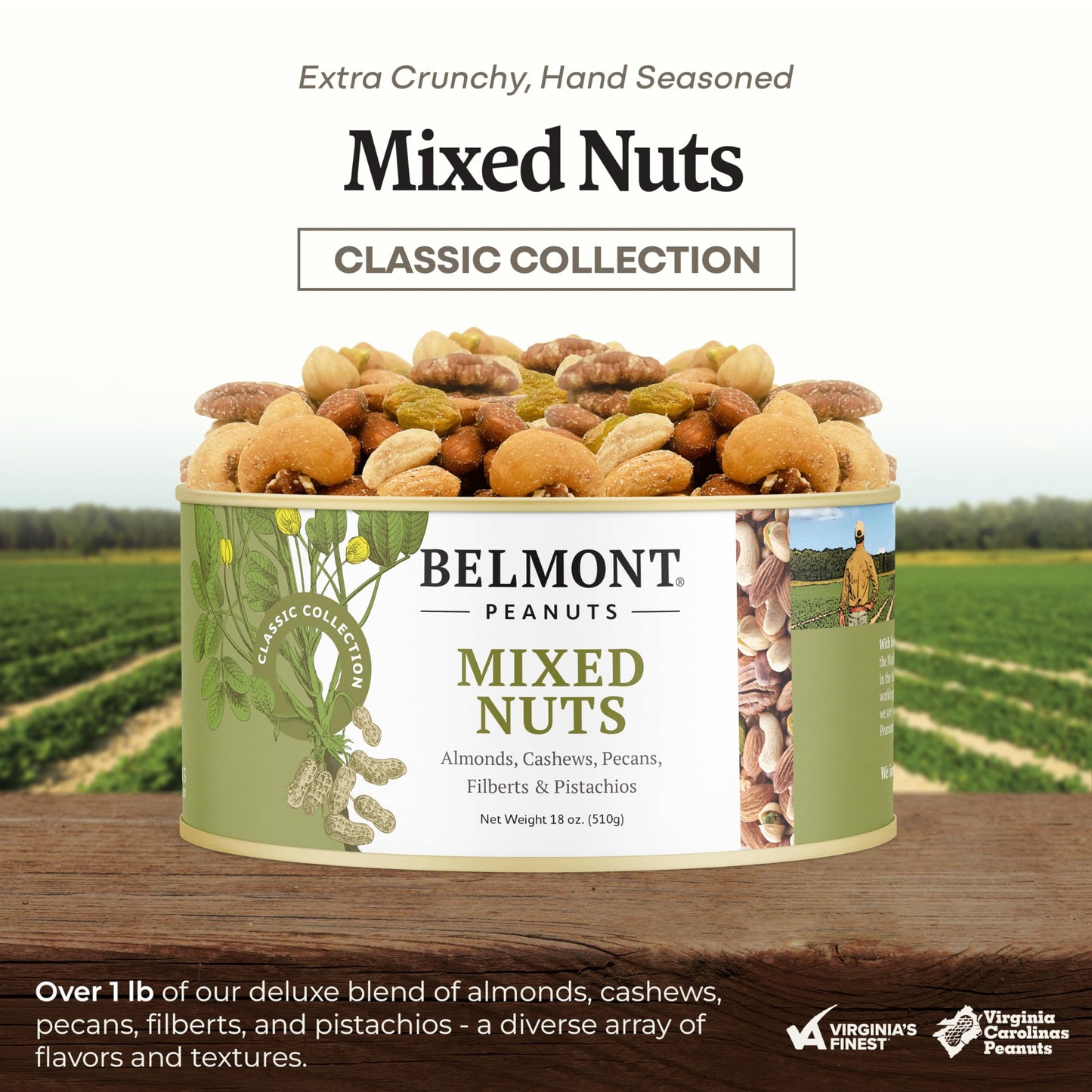 Belmont Peanuts Gourmet Sea-Salted Mixed Nuts, 18 oz – Cashews, Almonds, Pecans, Filberts, Pistachios, No Preservatives