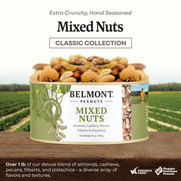 Belmont Peanuts Gourmet Sea-Salted Mixed Nuts, 18 oz – Cashews, Almonds, Pecans, Filberts, Pistachios, No Preservatives