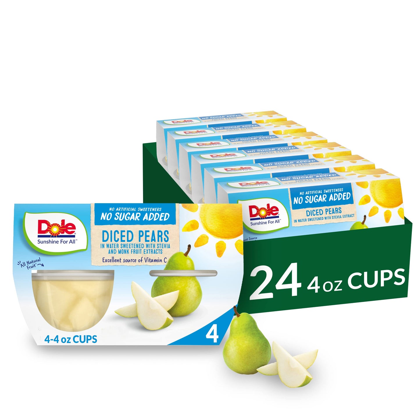 Dole Fruit Bowls No Sugar Added Snacks, Diced Pears 4oz 24 Cups, Gluten & Dairy Free, Bulk Lunch Snacks for Kids & Adults