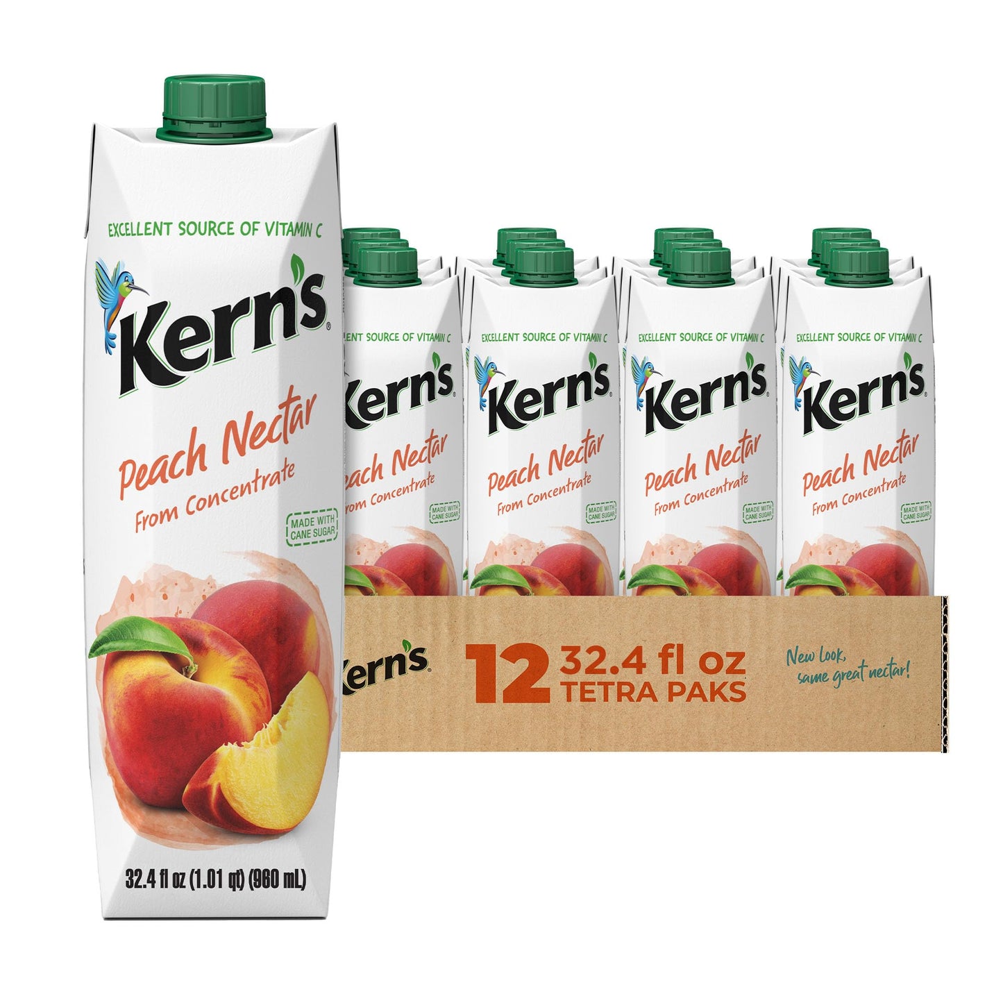 Kerns Peach Juice Nectar - 32.4 Fl Oz (Pack of 12) - Made with Fresh Fruit Puree for Smoothies and Cocktails